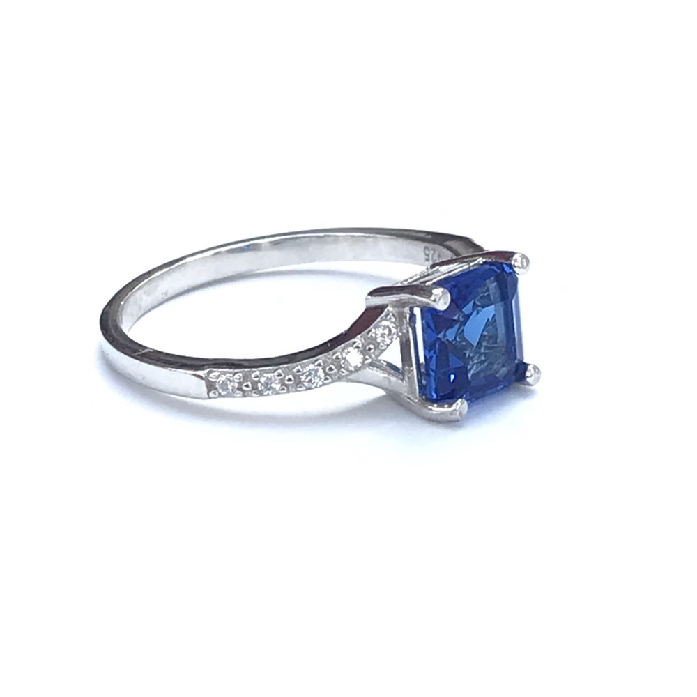 Created Blue Sapphire Sterling Silver Ring - Picture 6 of 8